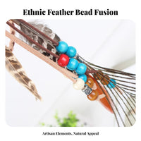 Feather Headband Ethnic Influenced Bohemian Headdress Colorful Beads Peacock Feather Hairband for Women, Festival Goers, Halloween, Getaways