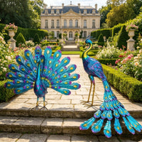 Metal Peacock Statue Weather-Resistant Avian Garden Sculpture Statue Colorful Outdoor Decor for Balcony