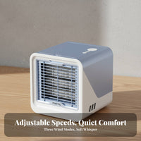 7-Color LED Light Mini Water Cooling Fan Quiet Operation Portable Air Cooler Adjustable Speed for Students, Office Workers, Dorm Room