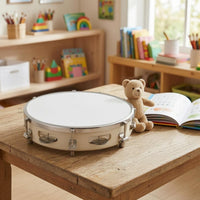 Wooden Tambourine White Drumhead Tambourine with Metal Discs Crisp Clear Percussive Sound Instrument