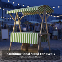 Foldable Market Stall Optional Wheels Wooden Vendor Cart with Canopy Easy In Stand Tion Wooden Merchant Stand with Awning for Craftsmen, Kids