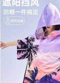 安泊来游泳冬训浴袍印花沙滩巾吸水速干潜水斗篷换衣孔沙滩毛巾