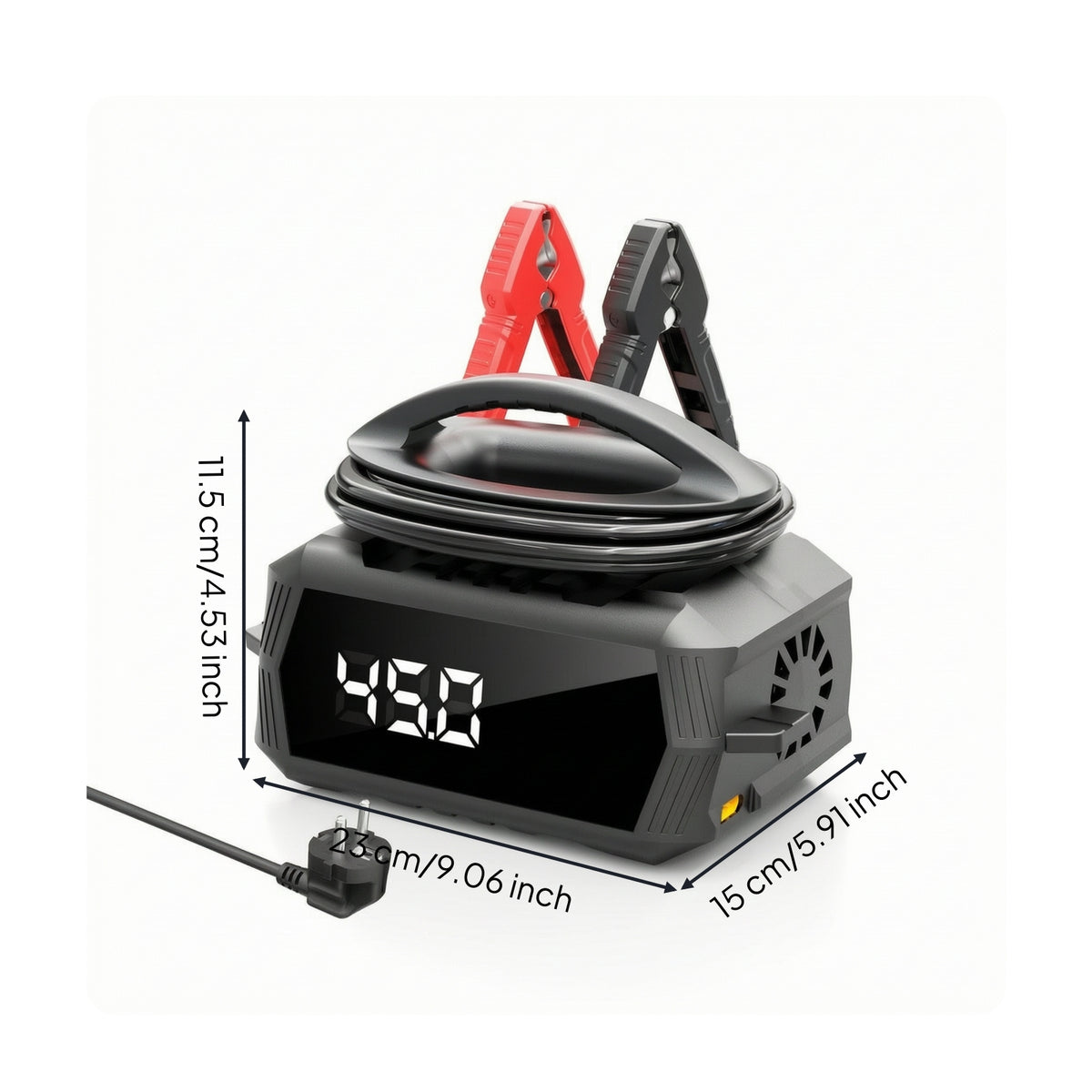 Smart Battery Charger Portable Battery Charger with Digital Display Compact Universal for Car Owners, Garage, Roadside Emergency