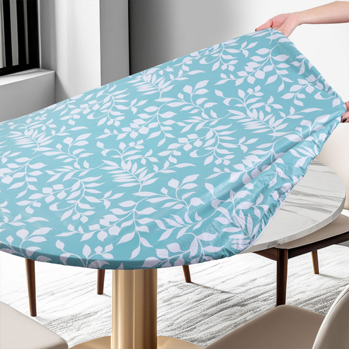 Round Tailored Tablecloth Waterproof Tablecloth with Elastic Edge Elasticized Table Cover for Patio, Picnic