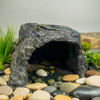 Aquatic Tank Decorations and Aquarium Decoration, Medium Resin Reptile Rock Hideout, Rock-Textured Shelter for Aquatic and Reptile Habitats