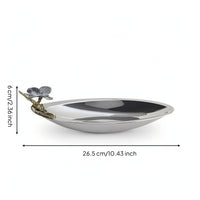 Oval Fruit Tray Mirror Finish Tray with Butterfly Embellishment Shiny Dish for Coffee Table