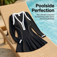 Swimsuit for Girls and Women with Long Sleeves for Sun Protection, Ribbed One Piece with Padded Chest for Comfort