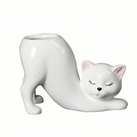 Cat Planter Glazed Succulent Pot with Drainage Small for Desk, Office, Gardeners