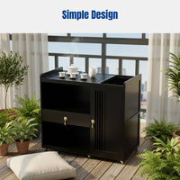 Movable Bamboo Tea Table, Modern Tea Desk, Multi-Functional Cabinet for Living Room, Office, Balcony