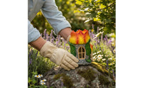 Stone-Textured Cottage Ornament Arched Window Floral House Ornament Carved Leaves for Lawn