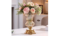 Glass Vase with Base Antique Gold Decorative Glass Vase Sturdy Flower Holder for Entryway