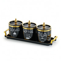 3 Pieces Canister Set with Tray Countertop Ceramic Canister with Tray Containers Sealed Container Airtight for Coffee Station