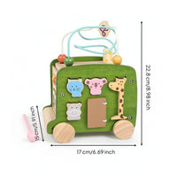 Educational Wooden Activity Cart Learning Wooden Busy Box Cart Interactive Activity Play Cube Safe for Babies, Nursery