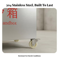 Stainless Steel Fire Sand Bin Heavy-Duty Casters Fire Fighting Sandbox Resistant Mobile Sand Storage Box for Factory, Workshop, Warehouse