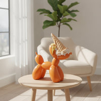 Glossy Balloon Dog with Ice Cream Cone Creative Balloon Dog Figurine Cute Desk Decor Adorable for Creatives, Office, Studio