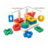 Sorting Wooden Shape Sorter Geometric Stacking Toy with Pegs Developmental Shape Matching Toy Learning for Toddlers, Playroom, Classroom