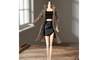 Houndstooth Doll Coat with Skirt Faux Leather Fashion Doll Clothes Miniature High-Quality for Children