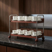 Two-Tier Mug Rack Space-Saving Wood and Steel Cup Organizer Countertop Mug Holder