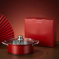 Saucepan and Stainless Steel Pot for Induction, Red Cooking Pot with Glass Lid and Double Handle, Large Soup Pots with Lids, Gift Packaging