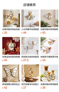 Gold Mirror Beetle Wall Decor Resin Insect Mirror for Entryway Living Room