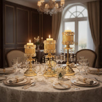3 Pieces Candlestick Holder with Crystal Beads Decorative Candle Stands Textured Mesh for Mantel Display