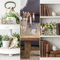 2 Pieces Easter Bunny Table Decor Freestanding Design Wooden Easter Decor Set Distressed Finish Rustic Bunny Figurine for Living Room, Shelf, Entryway