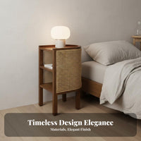Wabi-Sabi Aesthetic Semicircular Rattan End Table Nordic Design Nightstand Woven Paneling Household Furniture Small Space Friendly for Apartment Dwellers, Design Enthusiasts, Bedroom, Living Room, Hallway, Entryway