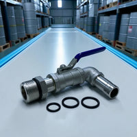 Drum Transfer Faucet with Lever Handle Right Angles Angled Drain Faucet with Hose Barb Threaded for Workshops, Garages