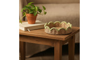 Handwoven Basket with Scalloped Trim Woven Paper Rope Basket Natural Shallow Storage Tray Decorative for Shelves