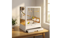 White Freestanding Bird Enclosure Splash Guard Wire Bird Enclosure Ventilated Pet Housing Sturdy