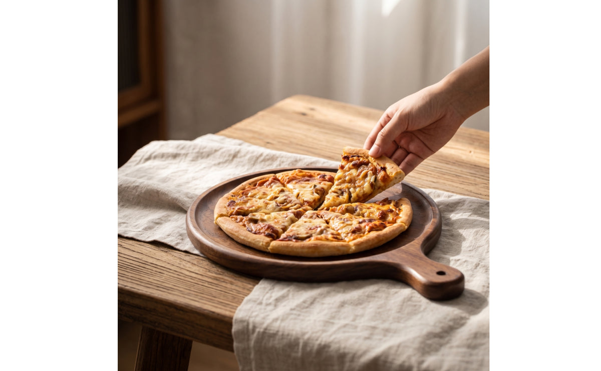 Wooden Serving Board with Handle Rustic Serving Platter Board with Handle Handcrafted Round Pizza Peel for Table Service
