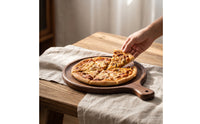 Wooden Serving Board with Handle Rustic Serving Platter Board with Handle Handcrafted Round Pizza Peel for Table Service