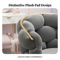 Nordic Design Woven Puff Armchair Comfortable Backrest Vanity Stool Soft Cushioning Accent Chair Minimalist Aesthetic for Salon Owners, Interior Decorators, Bedroom, Makeup Room, Reception Area, Reading Nook