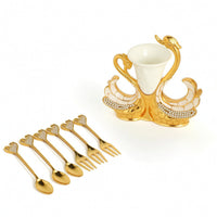 Gold-Tone Swan Utensil Holder Ornate Swan Holder with Cup Insert Jeweled for Hosts