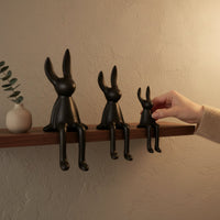3 Pieces Luxury Look Long Ear Bunny Decor Rim Hanging Legs Sitting Rabbit Statue Modern Design Rabbit Figurine Black Finish for TV Cabinet, Entryway, Living Room