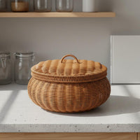 Handmade Fruit Snack Basket Hand-Woven Round Rattan Basket Decorative Tidy Weave for Home, Tabletop