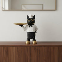 French Canine Statue Tray Creative Design French Canine Butler Statue Multi-Functional Decor Resin Dog Sculpture with Tray for Living Room, Desktop