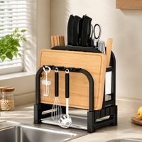Cutting Board Stand, Knife Holder, Stainless Steel, Draining Rack, Space-Saving, Countertop, Kitchen Storage