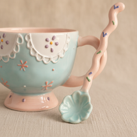 Embossed Butterfly Ceramic Mug with Spoon, Large Capacity Underglaze Coffee Tea Cup, Breakfast Milk Mug for Women