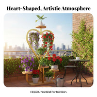 Comes with casters Multi-Tier Rolling Plant Stand Floor-Standing Wheeled Heartpattern Flower Rack Space-Saving Garden Accessory sturdy Duty for Gardeners, Homeowners, Florists