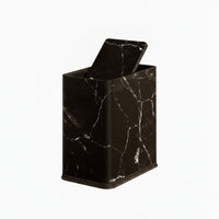 Marble-Grain Trash Bin with Swing Lid Modern Trash Can with Swing Top Small Wastebasket with Lid Space-Saving for Bedroom