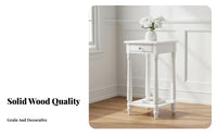 Solid Wood Floor Standing Flower Pot Holder 2-Tier Design Tall Wooden Plant Stand Narrow End Table with Drawer for Living Room, Balcony, Bedroom, Entryway