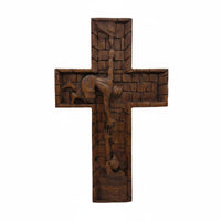 Solid Wood Carved Wooden Cross Ready to Hang Hand Carved Wooden Cross Authentic Craftsmanship for Church, Office