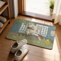 Diatomaceous Earth Bath Mat, Japanese Cartoon Cat Absorbent Quick-Dry Non-Slip Floor Mat for Home Bathroom Entryway