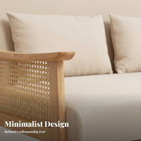 Hardwood Wood Frame Cane spine Settee space-saving Size Two-Seater Bench with spinerest Minimalist Design Loveseat Small Space suitable for Apartment Dwellers, Interior Designers, Business Owners, Living Room, creamice, Homestay, Reception Area