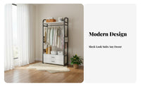 Includes Hooks Unrestricted Standing Rack with Drawers Multi-Functional Garment Rack with Drawers Multifunctional Wardrobe Organizer Large Capacity for Apartment Dwellers, Homeowners, Students, Small Areas, Entryway, Cloakroom, Dorm Room