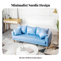 Modern Design Faux Leather Settee Comfortable Sofa Solid Wood Legs Couch Easy to Clean for Apartment Dwellers, Business Owners, Living Room, Coffee Shop, Retail Shop, Reception Area