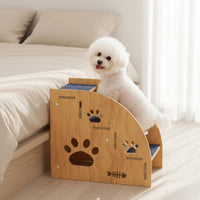 Wooden Pet Stairs Hardwood Wood Dog Steps for Bed Cat Sofa Stairs Easy to Clean Non-Slip Dog Steps Paw Print Cutouts