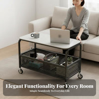 Mobile Design 2-Tier Rolling Trolley Sintered Stone Top 2-Tier Rolling Cart space-efficient Size End Table Space-Saving for Apartment Dwellers, Interior Decorators, Living Room, Bedroom, Small Spaces, Balcony