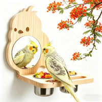 Wooden Bird Stand with Mirror Easy to Attach Pet Supply Play and Exercise